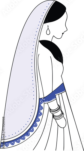 Stylized Indian Bride Profile Silhouette with Veil and Jewelry woman