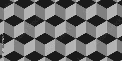 Abstract square black and gray cubic square shape backdrop texture. cube geometric wall and floor vector diamond hexagon triangle wallpaper background.	
