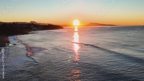 Rocky Uhabia beach of Bidarte hit by the sunset at the Basque Country.
