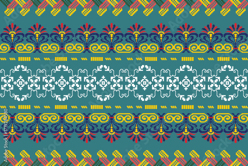 Teal Tapestry: Ethnic Echoes abstract seamless pattern