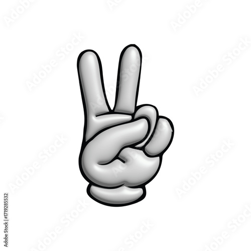 Isolated 3D illustration of a vintage-style white gloved hand gesturing the number two or a universal peace sign, showcasing a positive and friendly concept