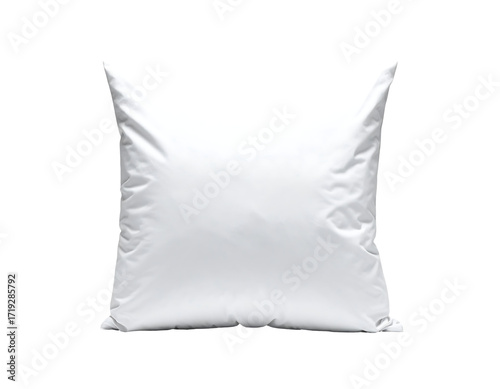 A plain, square, white throw pillow with subtle wrinkles, shown against a black background.  It appears soft and comfortable