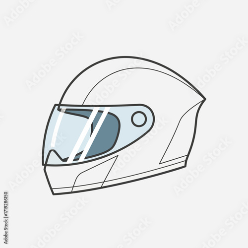 Illustration of a white motorcycle helmet with a clear visor.