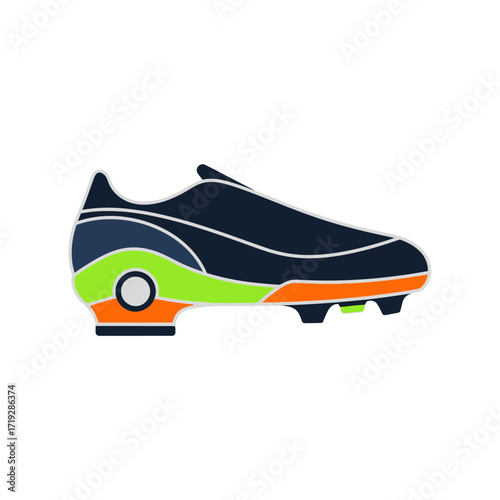 Illustration of a soccer shoe with a black and green design.