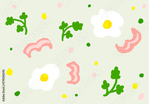 Pattern with fried eggs or english breakfast with bacon svg vector seamless