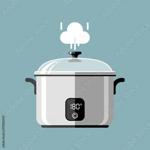 Illustration of a slow cooker with steam rising from the lid.