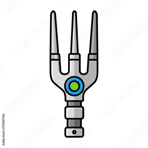 Stylized illustration of a three-pronged fork with a futuristic design.