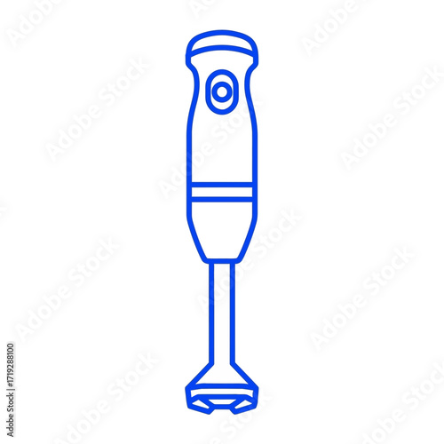 Blue outline illustration of an immersion blender on a white background.