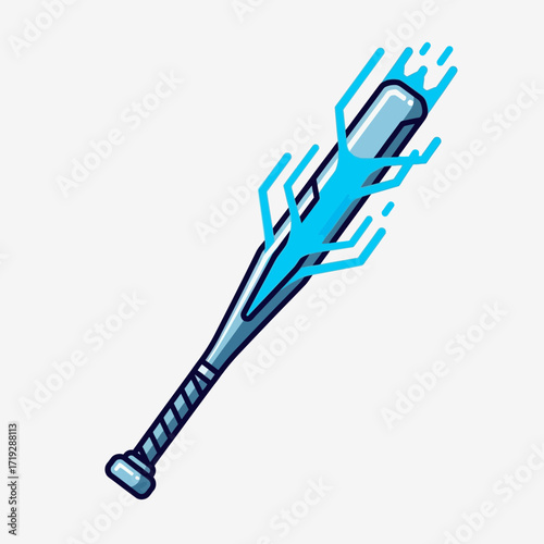 Illustration of a futuristic baseball bat with blue energy flowing through it.