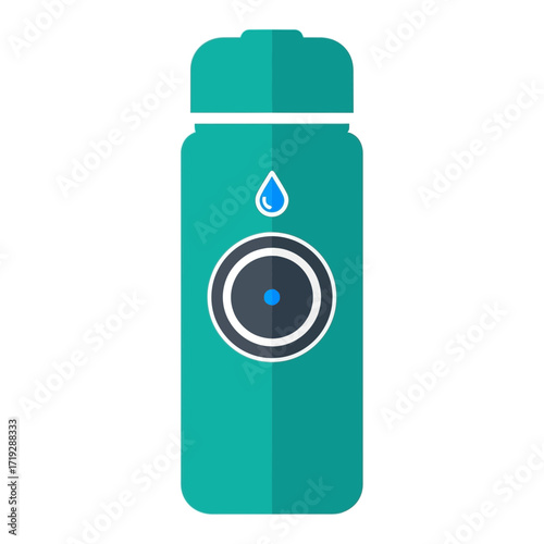 Teal water bottle with a circular display and a water drop icon.
