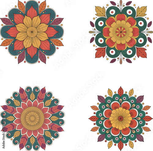 Floral Mandala Collection Decorative Circular Flower Arrangements
