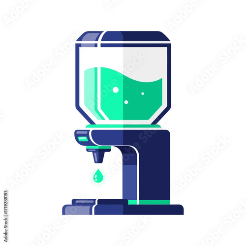 Illustration of a water cooler with a full tank and a dripping tap.