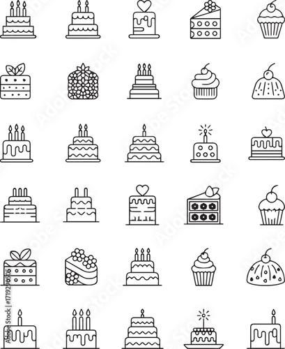 Assortment of Delicious Cake Icons for Various Occasions
