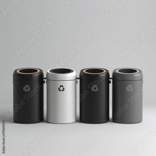  set of 4 modern trash cans for separating dry recyclable, wet recyclable and non-recyclable waste