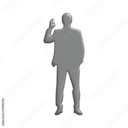 Silhouette of a man in a suit making an 'okay' hand gesture, symbolizing success and approval, against a white background