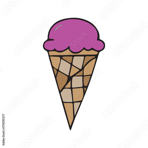 A delicious scoop of vibrant purple ice cream in a classic waffle cone, perfect for a summer treat