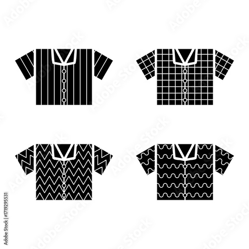 Set Of Summer Short Sleeved Shirt Black Silhouette icon Symbol Logo Vector Collections