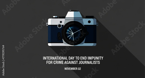 Flattened Vintage Camera Depicting Broken Lens, Symbol of Impunity Against Journalists