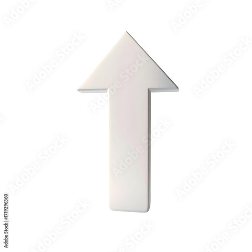A simple, three-dimensional, off-white upward-pointing arrow against a black background, slightly beveled for depth