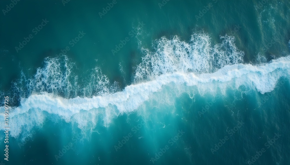 Fototapeta premium Abstract Aerial View of Teal Waves with White Foam