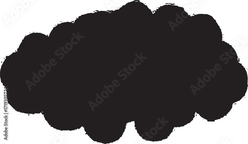 Abstract black ink blot design element on white background space