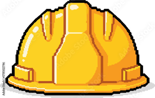 Pixelated yellow hard hat, a safety helmet used in construction and industrial settings.