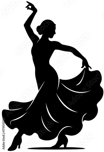 Flamenco Dancer Silhouette - Elegant Spanish Dance Illustration