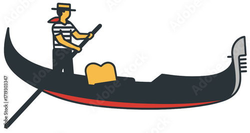 Venice Gondola with Gondolier | Italy Travel Vector Illustration