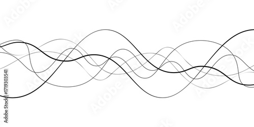 Abstract black thin wave lines flowing smoothly across a clean white background in a minimalist vector illustration design.
