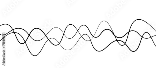 Abstract black thin wave lines flowing smoothly across a clean white background in a minimalist vector illustration design.
