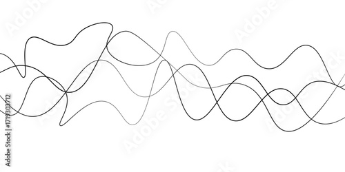 Abstract black thin wave lines flowing smoothly across a clean white background in a minimalist vector illustration design.
