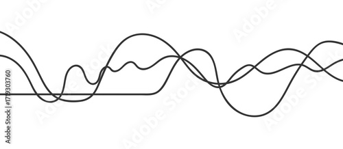 Abstract black thin wave lines flowing smoothly across a clean white background in a minimalist vector illustration design.
