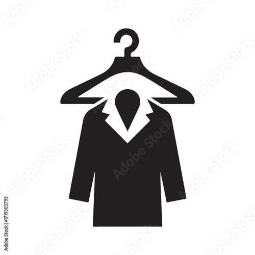 Flat Vector Black Suit Jacket Hanger Icon with Teardrop Shape