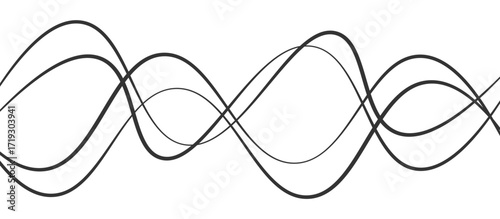 Abstract black thin wave lines flowing smoothly across a clean white background in a minimalist vector illustration design.
