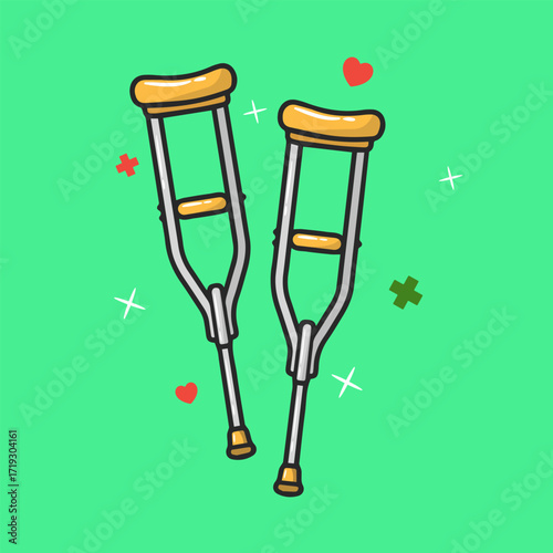 A pair of crutches, mobility aids used to support a person with an injury or disability