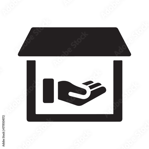 Minimalist Black Vector Icon of House with Cupped Hand Symbol