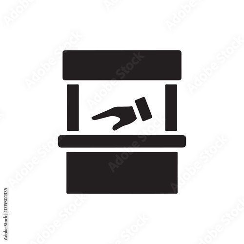Flat Vector Black Silhouette Icon of Hand in Counter Booth