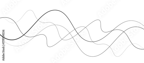Abstract black thin wave lines flowing smoothly across a clean white background in a minimalist vector illustration design.
