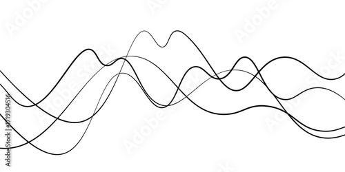 Abstract black thin wave lines flowing smoothly across a clean white background in a minimalist vector illustration design.
