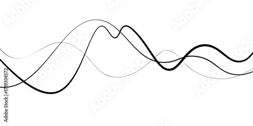 Abstract black thin wave lines flowing smoothly across a clean white background in a minimalist vector illustration design.
