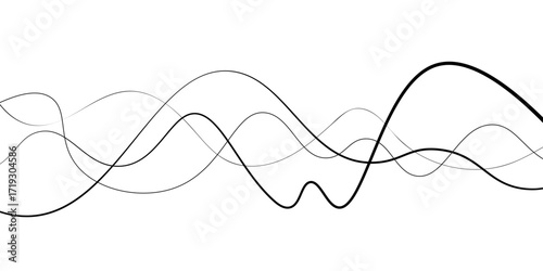 Abstract black thin wave lines flowing smoothly across a clean white background in a minimalist vector illustration design.
