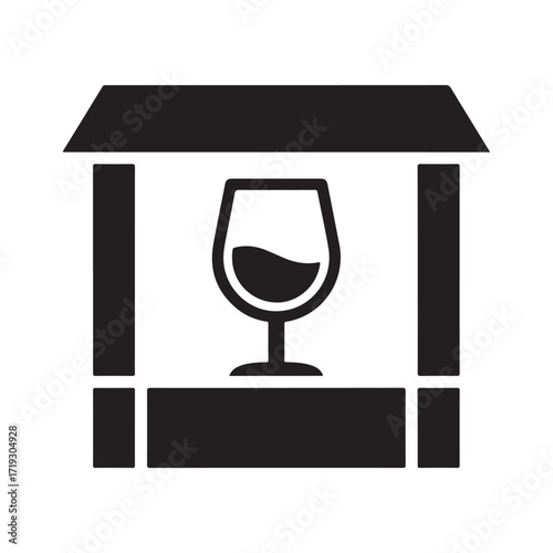 Flat Vector Wine Glass Icon in Booth Structure on White Background