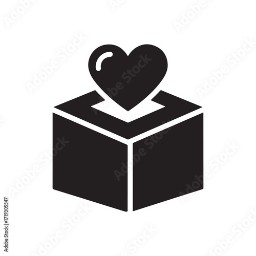 Flat Vector Icon of Heart Dropping into Charity Donation Box