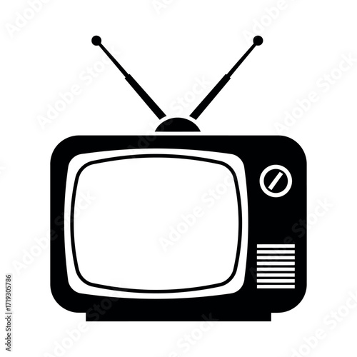 Vector illustration of vintage television with rabbit ear antenna