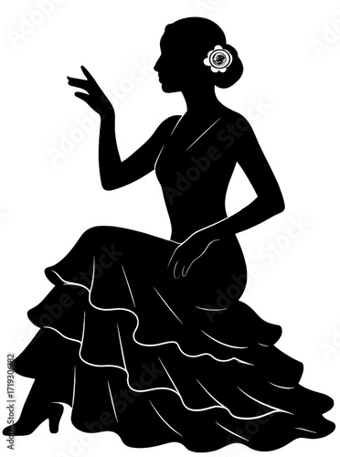 Elegant Seated Flamenco Dancer Silhouette � Spanish Culture Art