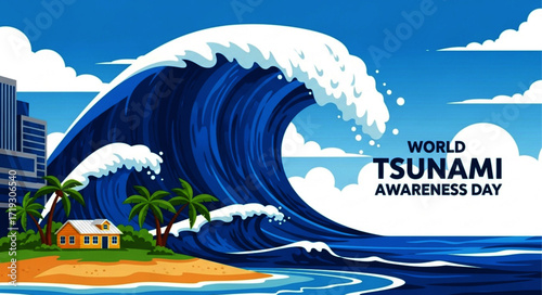 Massive Tsunami Wave Threatens Coastal Structures on World Tsunami Awareness Day