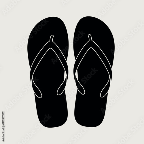 Vector illustration of a pair of black flipflops, a casual summer footwear, shown from above isolated on a light beige background