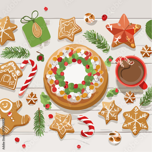 Christmas Cookies, Wreath, and Holiday Sweets Illustration
