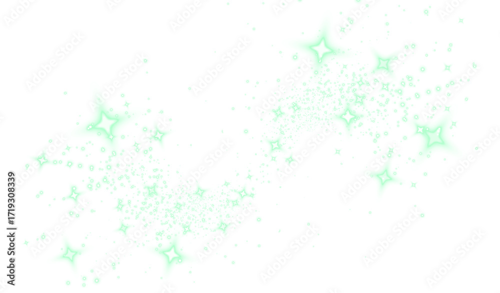 Fototapeta premium Ethereal green sparkle overlay with shimmering stars and soft glowing effects, creating a magical atmosphere for design projects, enhancing visual storytelling and artistic expression