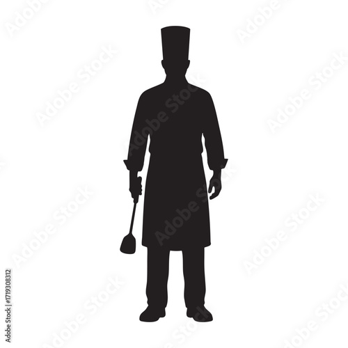 A Silhouette of Professional Chef Standing with Spatula, Ready to Cook